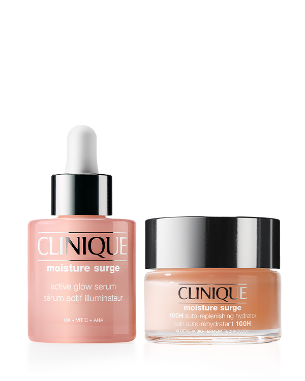 Moisture Surge™ Glow Duo Bundle (30% off at Checkout)	, The Moisture Surge Glow Duo features the bestselling 50 ml 100H&amp;nbsp;Auto-Replenishing Hydrator and the 30 ml Active Glow Serum, delivering&amp;nbsp;instant, long-lasting hydration and radiant glow