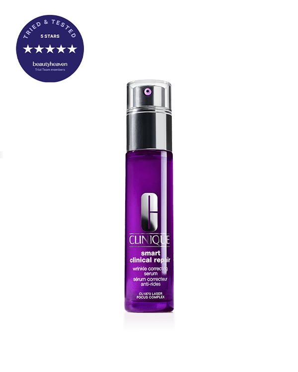 Clinique Smart Clinical Repair™ Wrinkle Correcting Serum, Clinique’s most advanced anti-aging serum with 9.5% peptides and 1% advanced retinoid. Helps reduce the look of wrinkles, visibly lift, smooth, firm, and boost radiance.