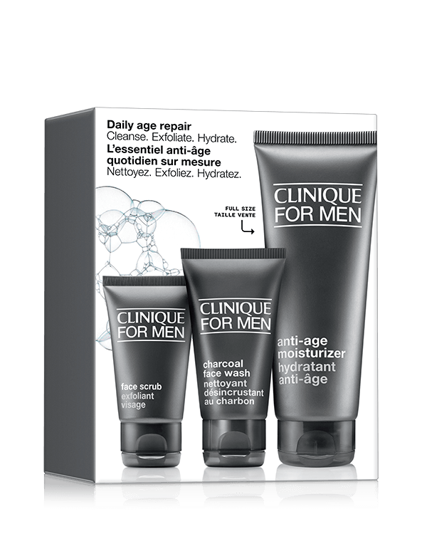 Daily Age Repair Set: Cleanse. Exfoliate. Hydrate., All he needs for fresh, younger-looking skin. $149 value.
